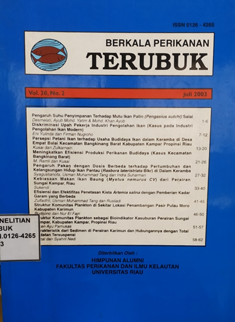 Cover Berkala Perikanan Terubuk Vol. 30 No. 2 Juli 2003